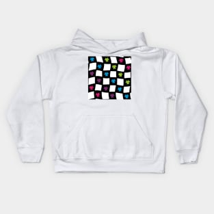 Floral Checker Board - Bright Colors on Black Kids Hoodie
